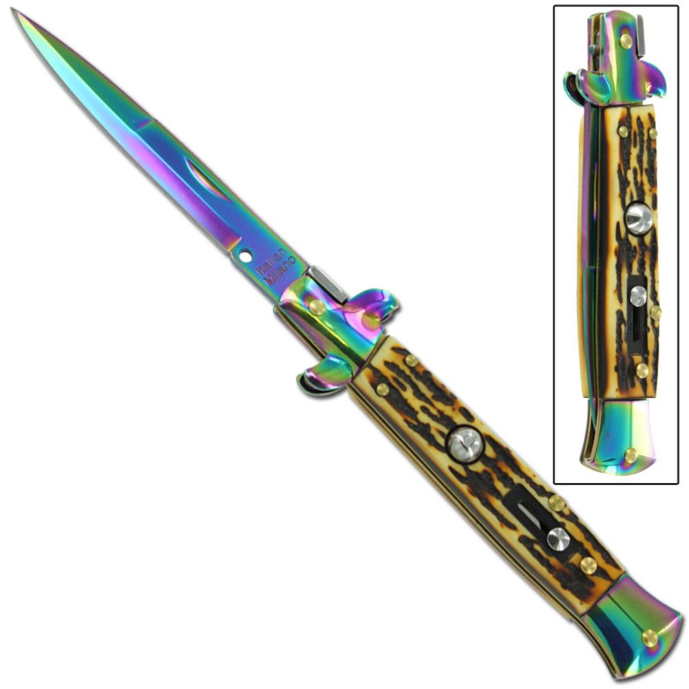 IL Grande Italian Milano Stiletto Titanium Stag Automatic Knife