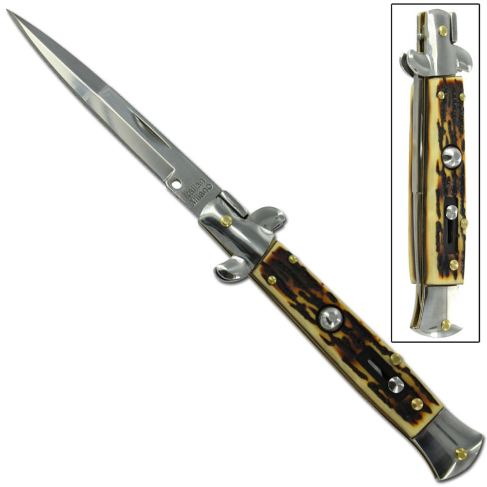 IL Grande Italian Milano Stiletto Silver Stag Automatic Knife