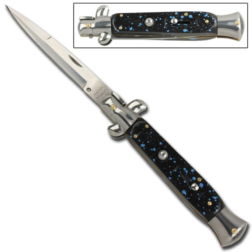 IL Grande Italian Milano Stiletto Silver Splash Automatic Knife