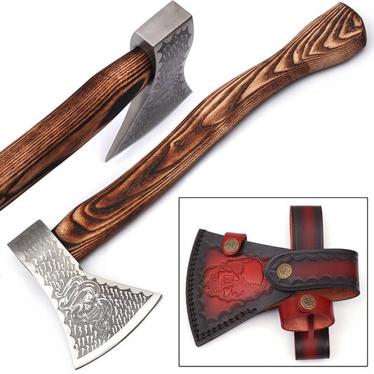 Snake Skull Warrior Bushcraft Axe Wood Burnt Handle