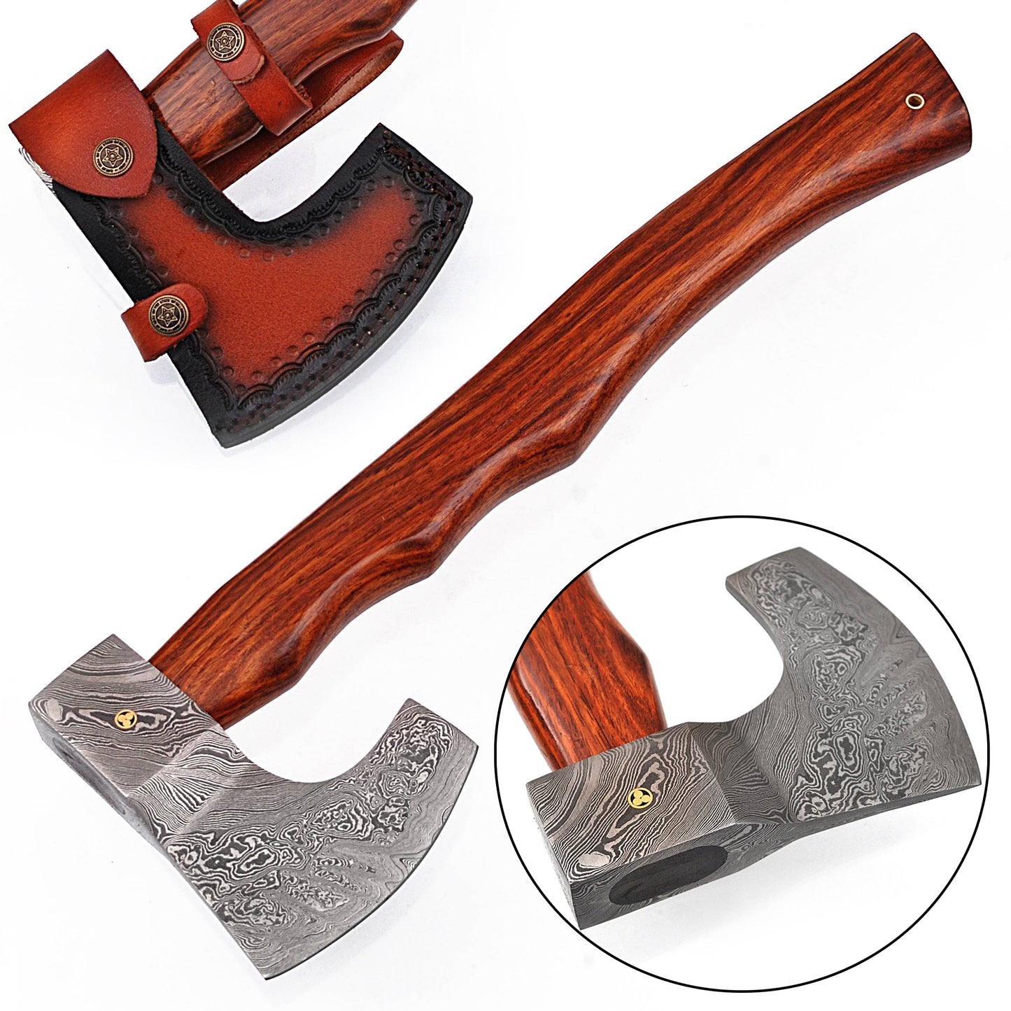 Descendant of the Gods Damascus Steel Functional Bearded Outdoor Axe