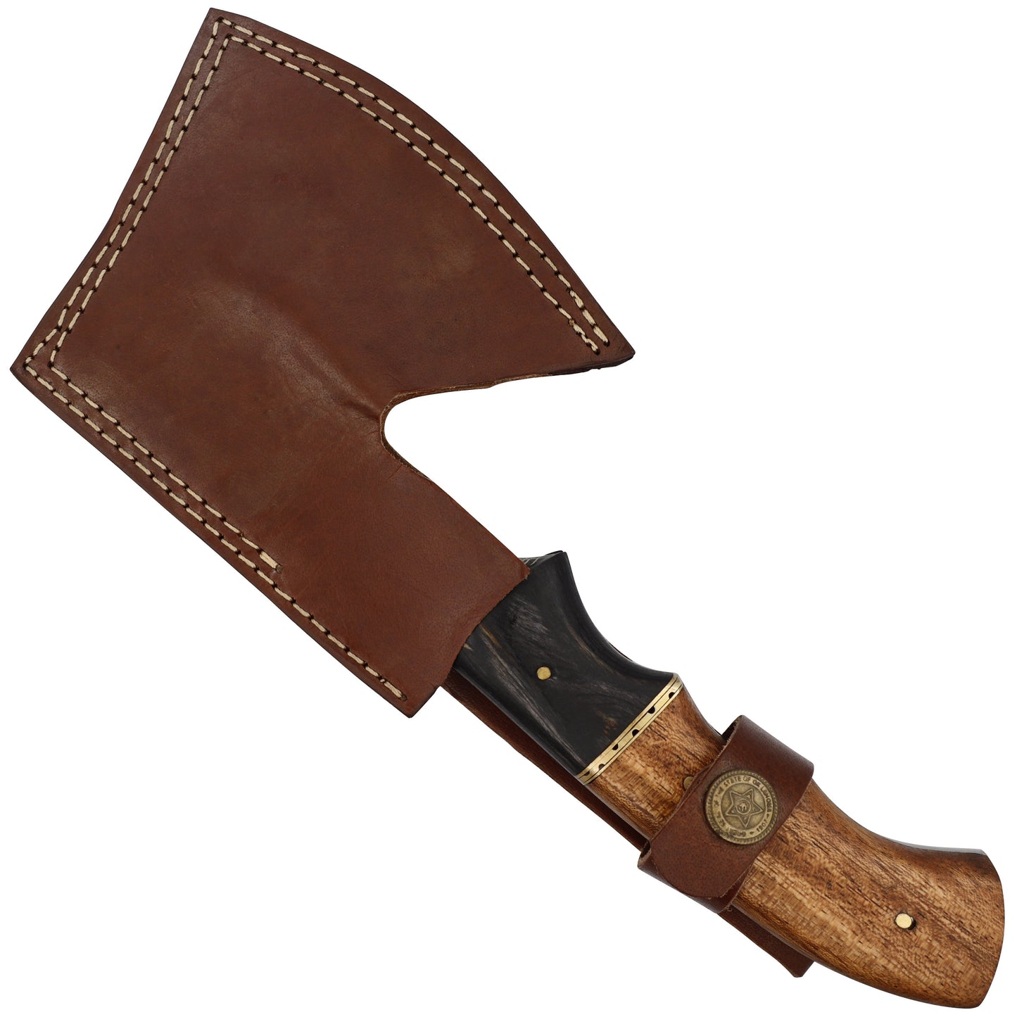 Velocity in Target Damascus Steel Full Tang Tomahawk Throwing Axe w/ Wood Handle & Genuine Leather Sheath Included