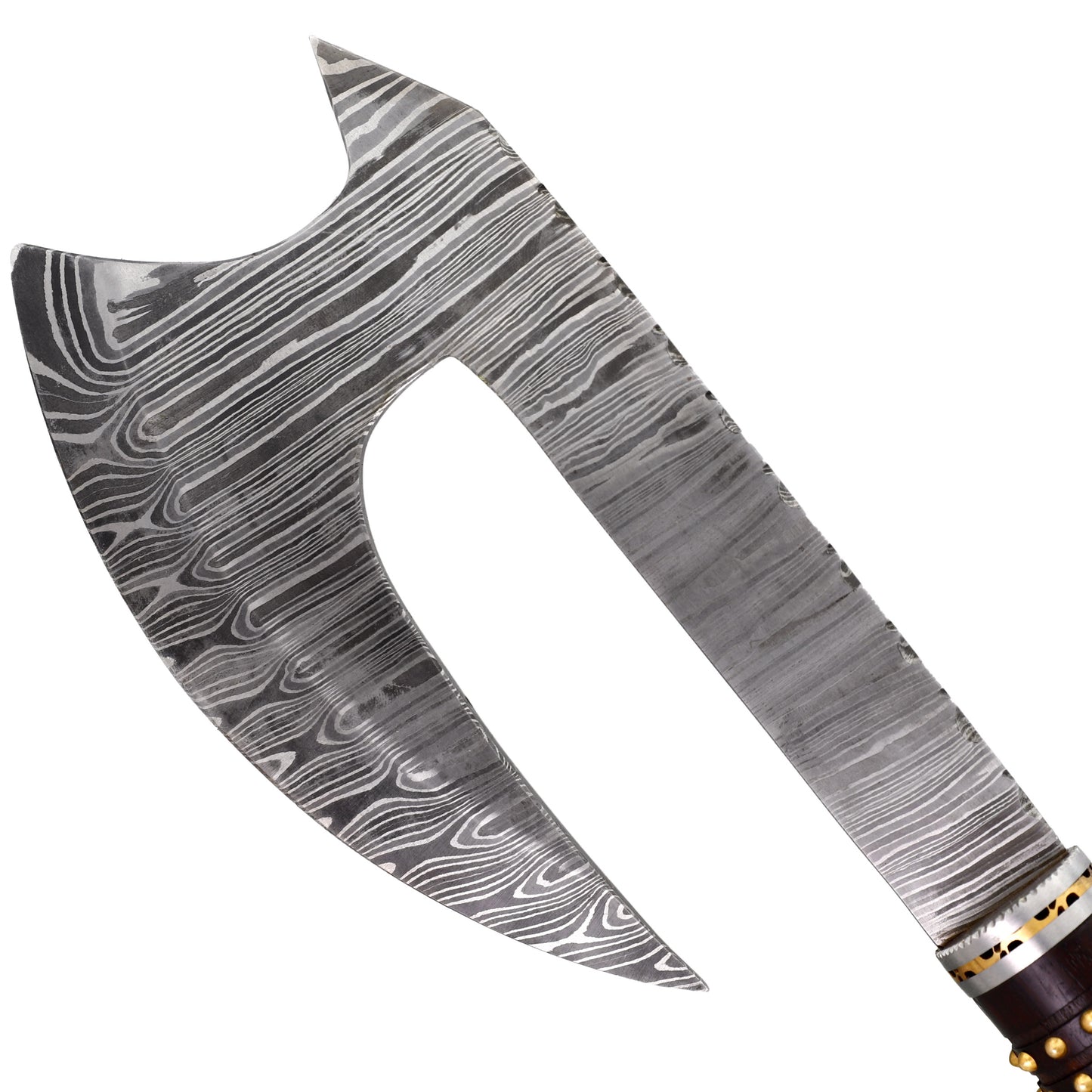 Far Sight Full Tang Viking Medieval Inspired Damascus Steel Bearded Throwing Axe w/ Wood Handle & Genuine Leather Sheath