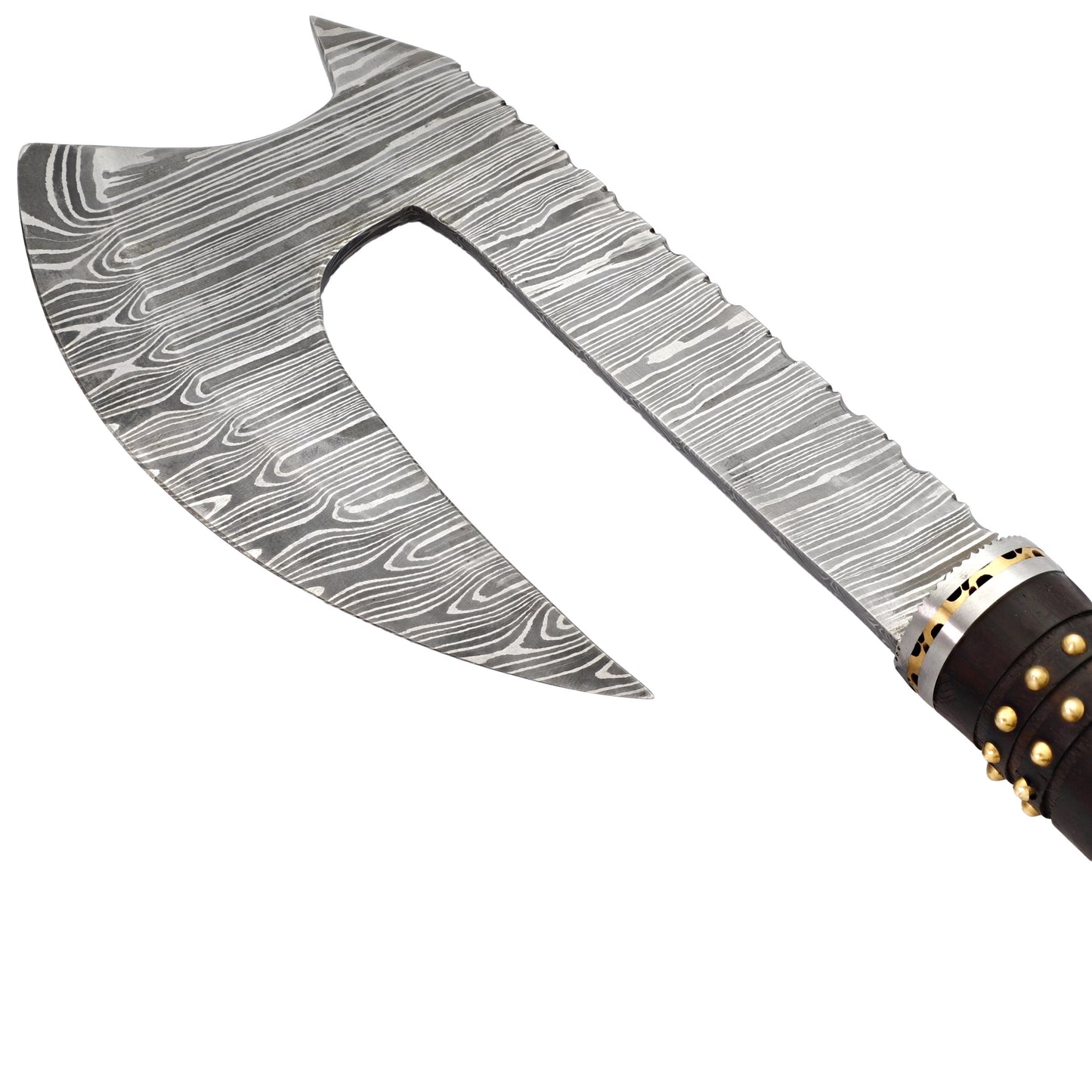 Far Sight Full Tang Viking Medieval Inspired Damascus Steel Bearded Throwing Axe w/ Wood Handle & Genuine Leather Sheath