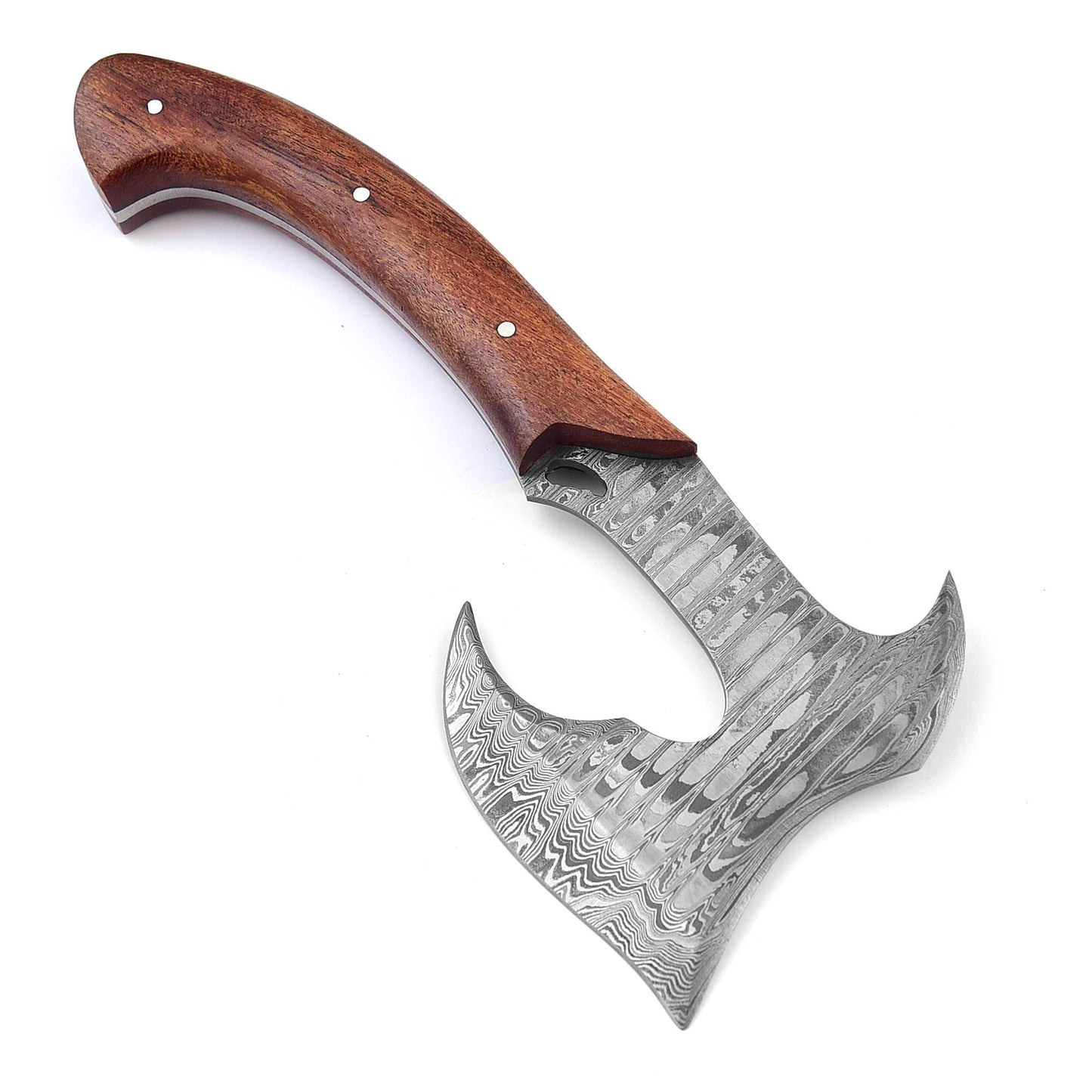 Steel Aviator Damascus Throwing Axe | Hand Forged Bearded Outdoor Wood Handle Viking Triple Edge Full Tang w/ Sheath