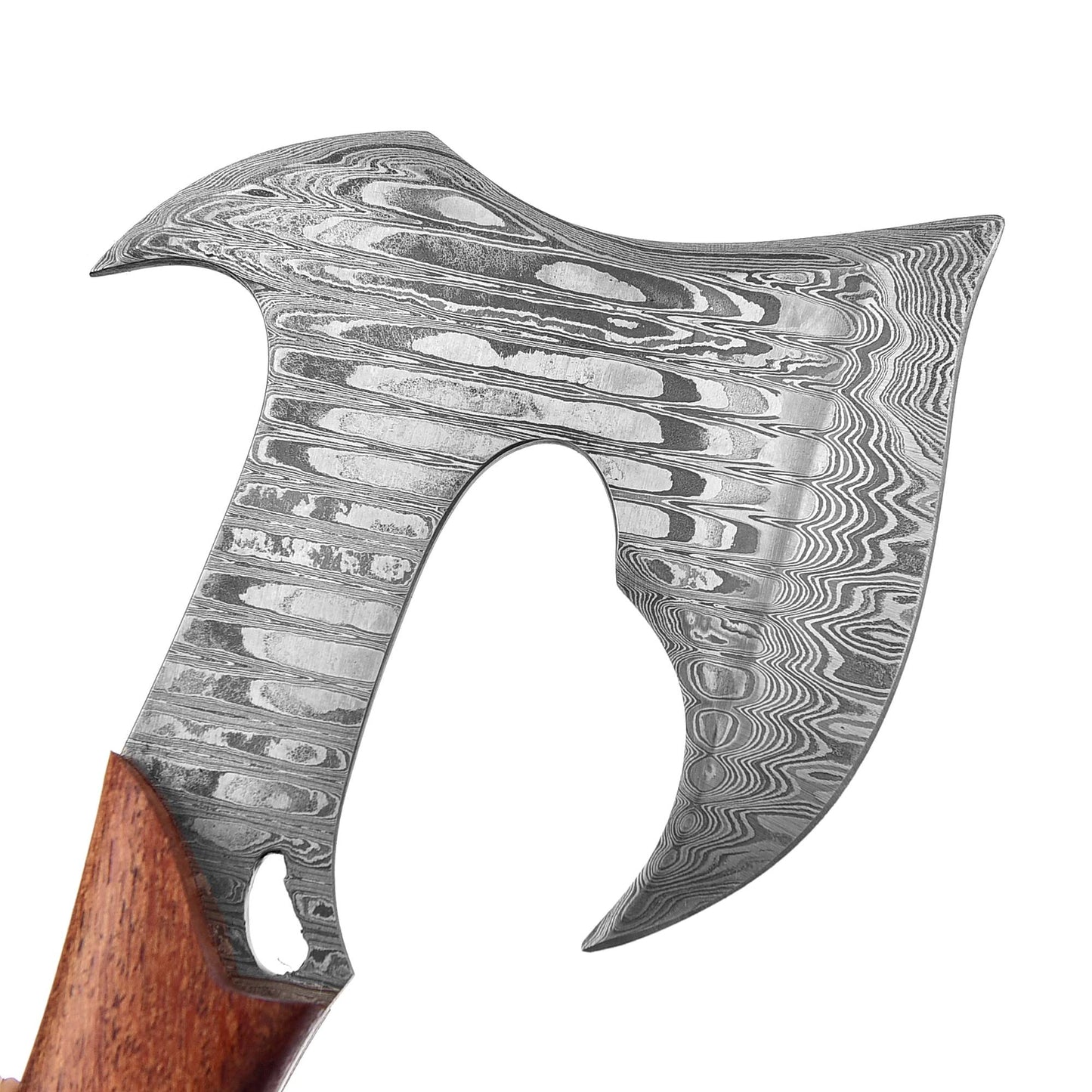 Steel Aviator Damascus Throwing Axe | Hand Forged Bearded Outdoor Wood Handle Viking Triple Edge Full Tang w/ Sheath