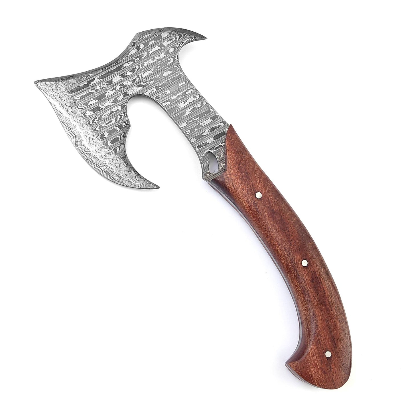 Steel Aviator Damascus Throwing Axe | Hand Forged Bearded Outdoor Wood Handle Viking Triple Edge Full Tang w/ Sheath