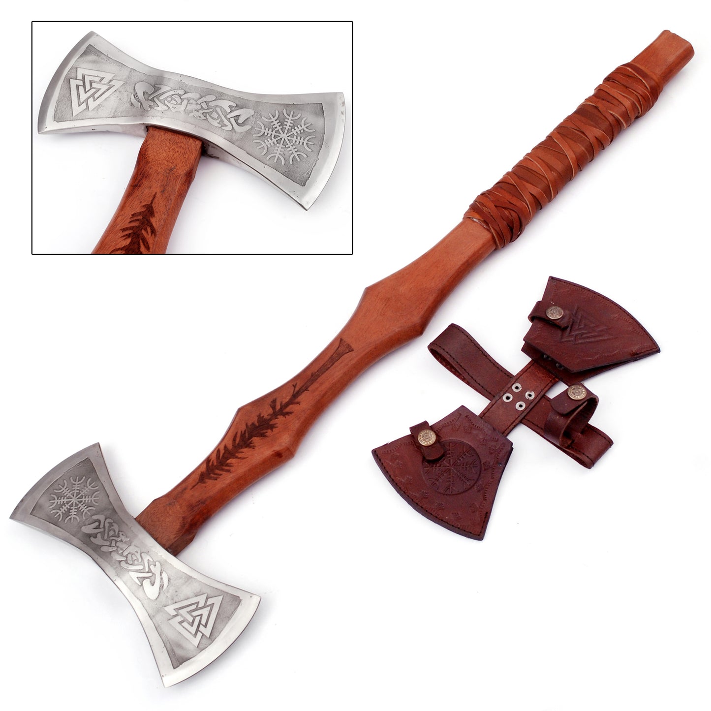 Scandinavian Raider Double Bitted Carbon Steel Viking Inspired Outdoor Axe