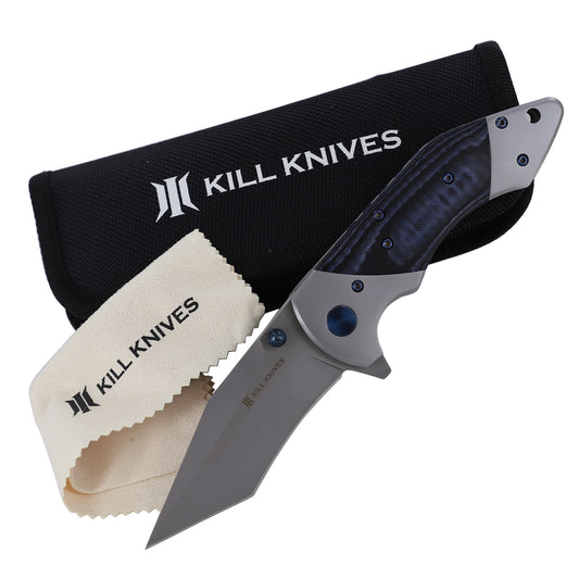 KILL KNIVES ™ Blue Viper Ball Bearing Spring Assisted D2 Steel Tanto Blade Pocket Knife