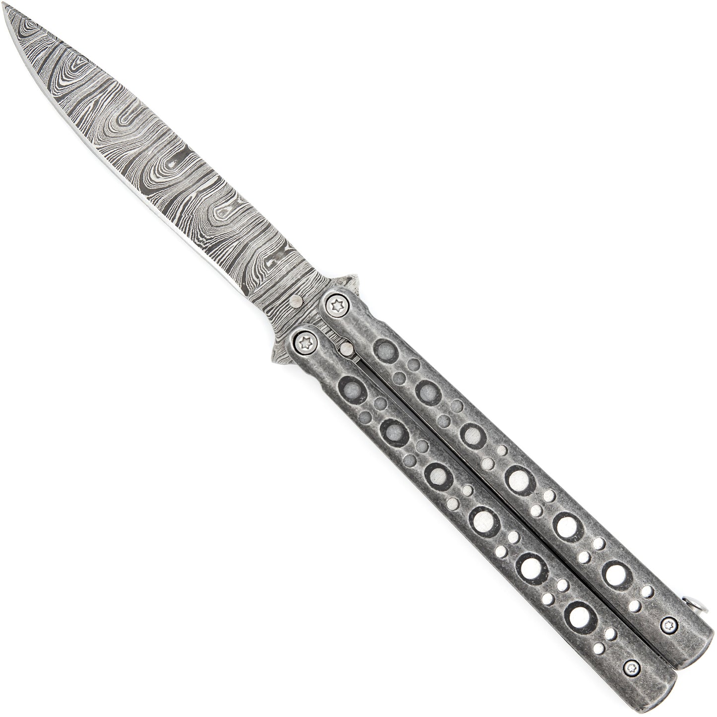 Steel Coal Strike Butterfly Knife | Damascus Steel Blade | Drop Point