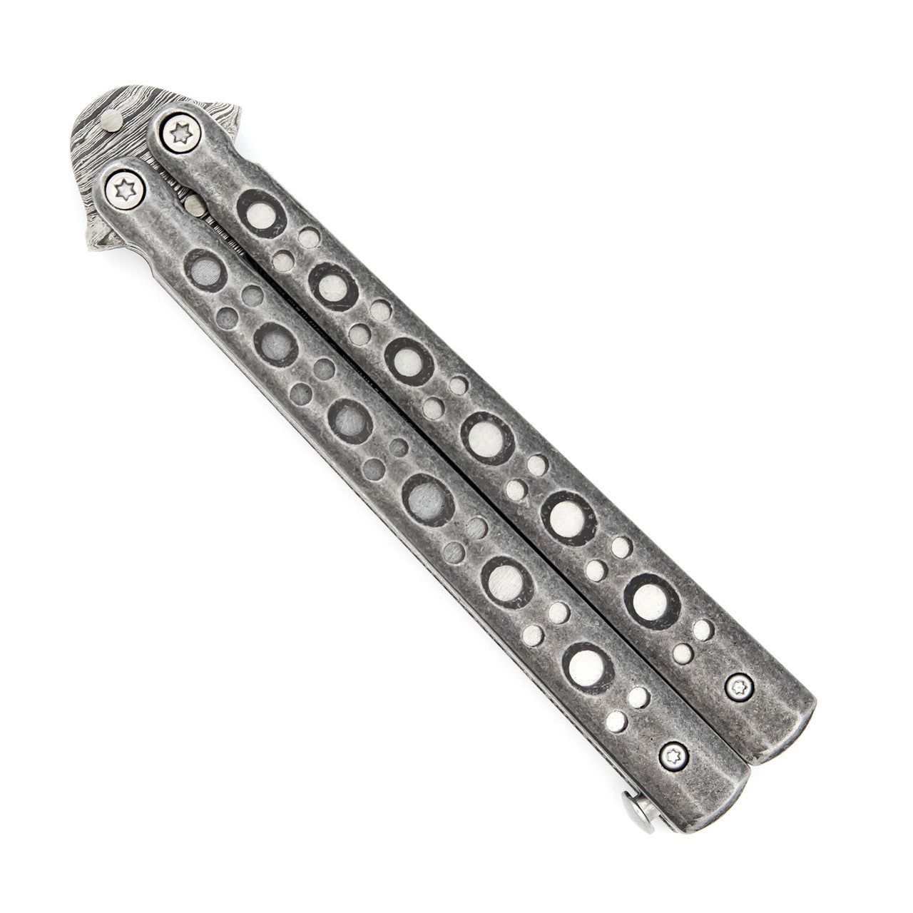 Steel Coal Strike Butterfly Knife | Damascus Steel Blade | Drop Point