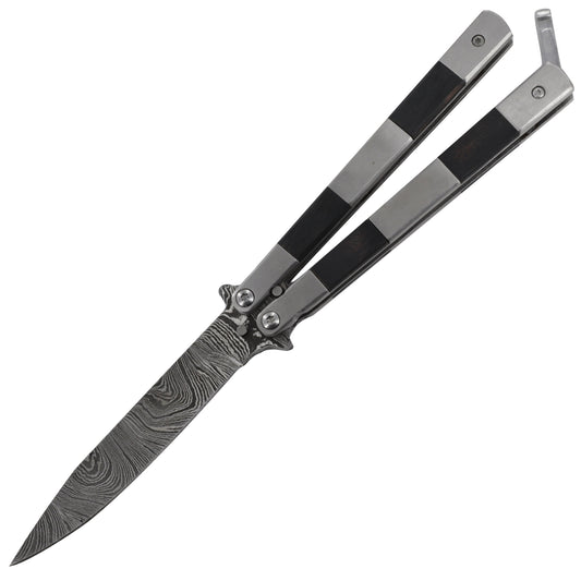 Horror Show Damascus Steel Heavy Duty Fanning Butterfly Knife