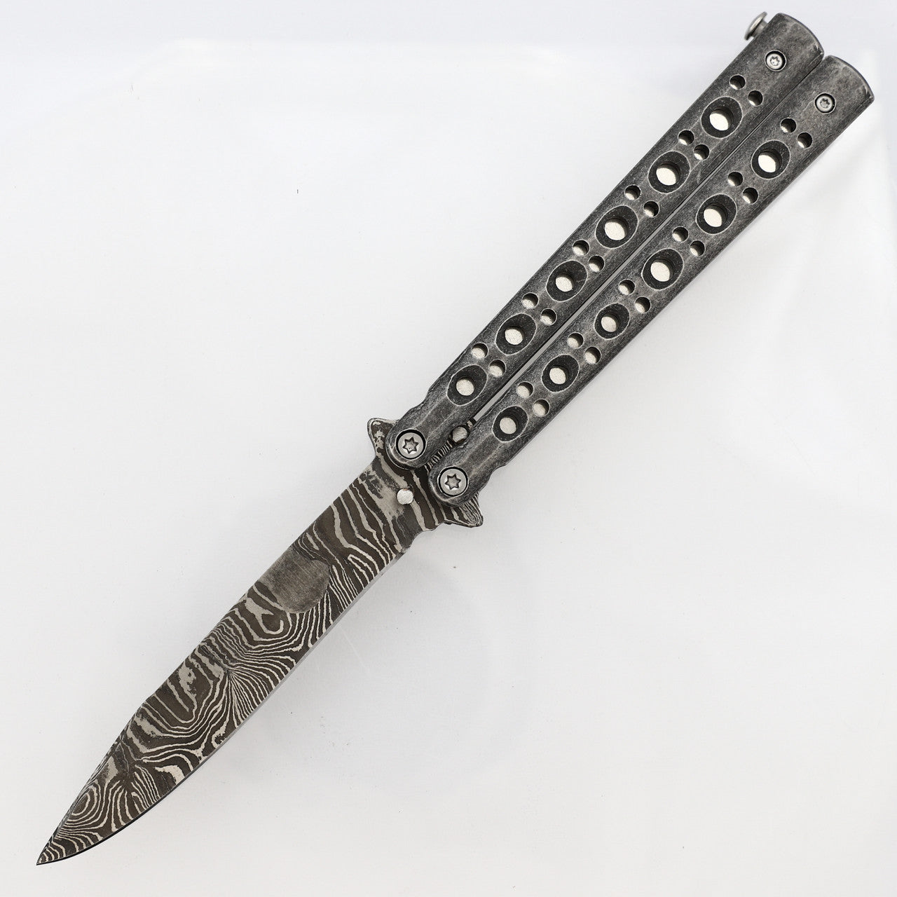 Shattered Without Hesitation Tanto Balisong Butterfly Knife | Damascus Blade | Drop Point