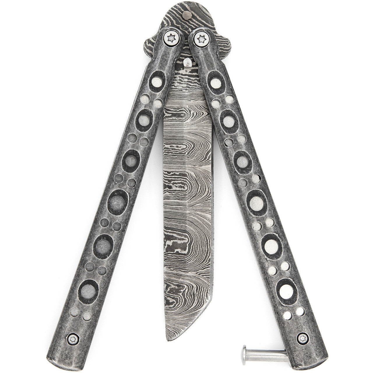 Shattered Without Hesitation Tanto Balisong Butterfly Knife | Damascus Blade | Tanto Point