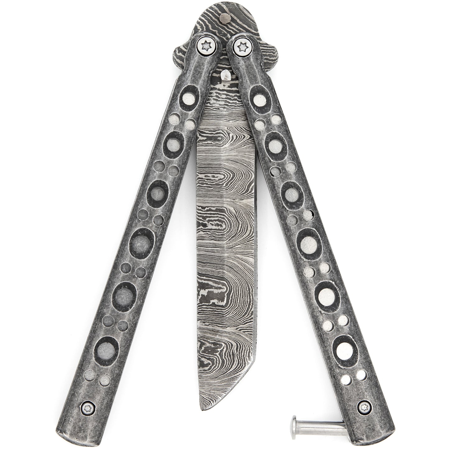 Shattered Without Hesitation Tanto Balisong Butterfly Knife | Damascus Blade | Tanto Point