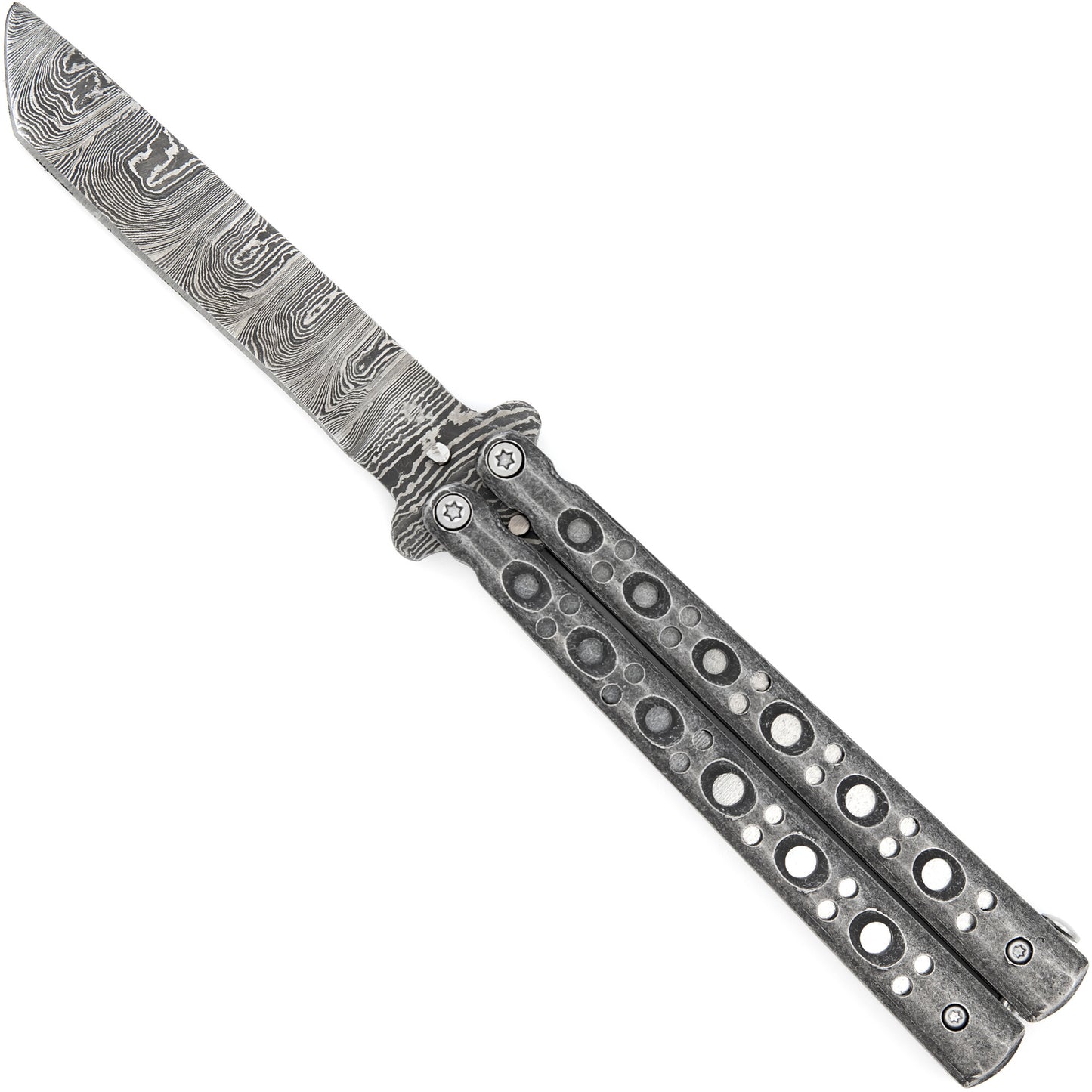 Shattered Without Hesitation Tanto Balisong Butterfly Knife | Damascus Blade | Tanto Point