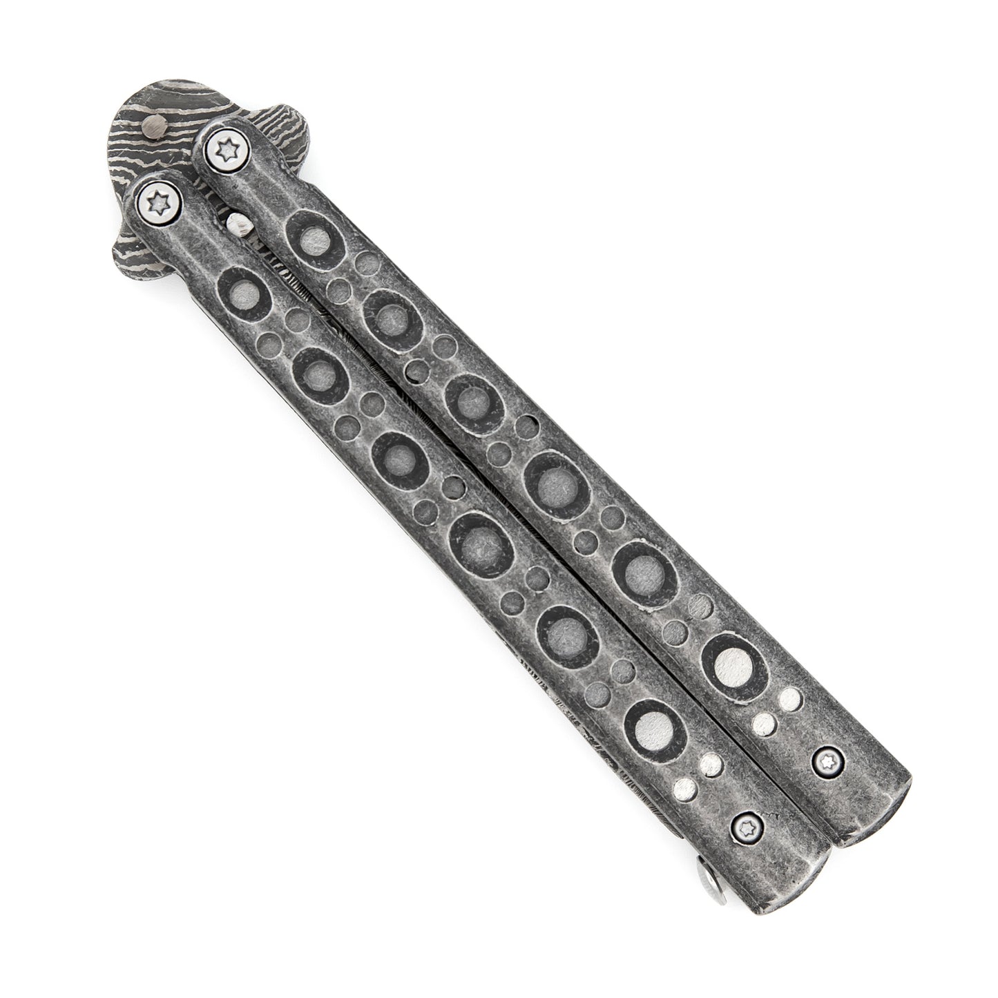 Shattered Without Hesitation Tanto Balisong Butterfly Knife | Damascus Blade | Tanto Point