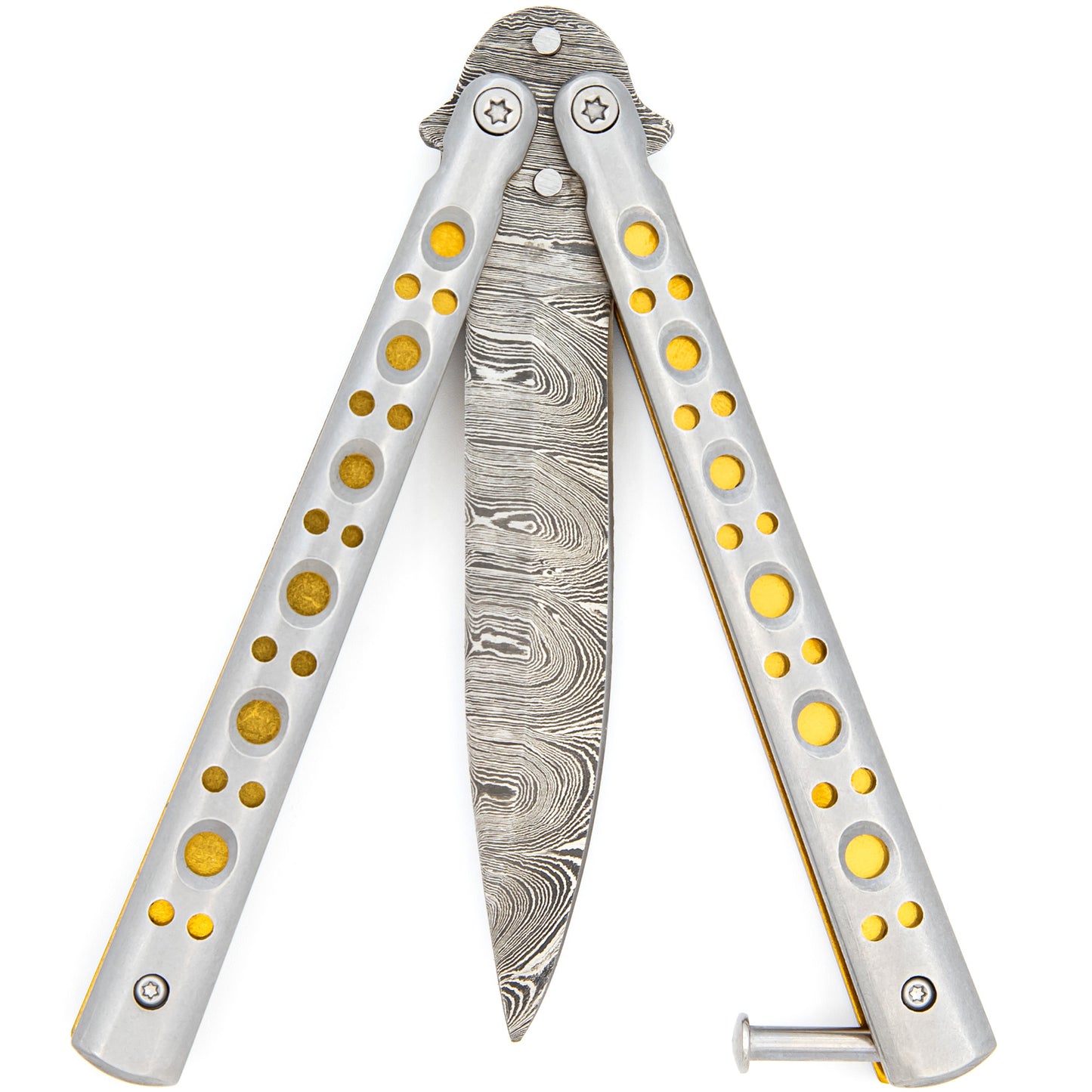 Gold Panning Clip Point Balisong Butterfly Knife Flipper | Damascus Steel Blade | Drop Point