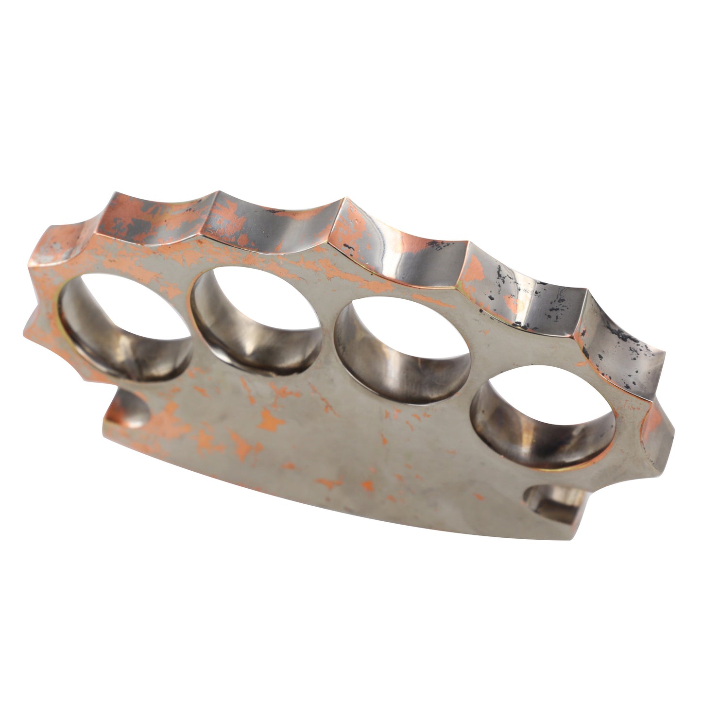 Splatter Scatter Silver & Copper Coated 100% Pure Brass Knuckle Spiked Four Finger Functional Dual Color Rustic Paper Weight