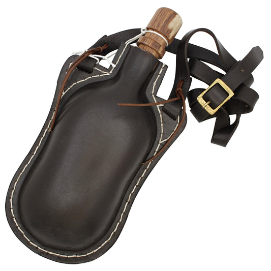 Hoof It 48 oz. Natural Handmade Dark Brown Genuine Leather Drinking Bottle Canteen w/ Leather Shoulder Strap & Wooden Stopper