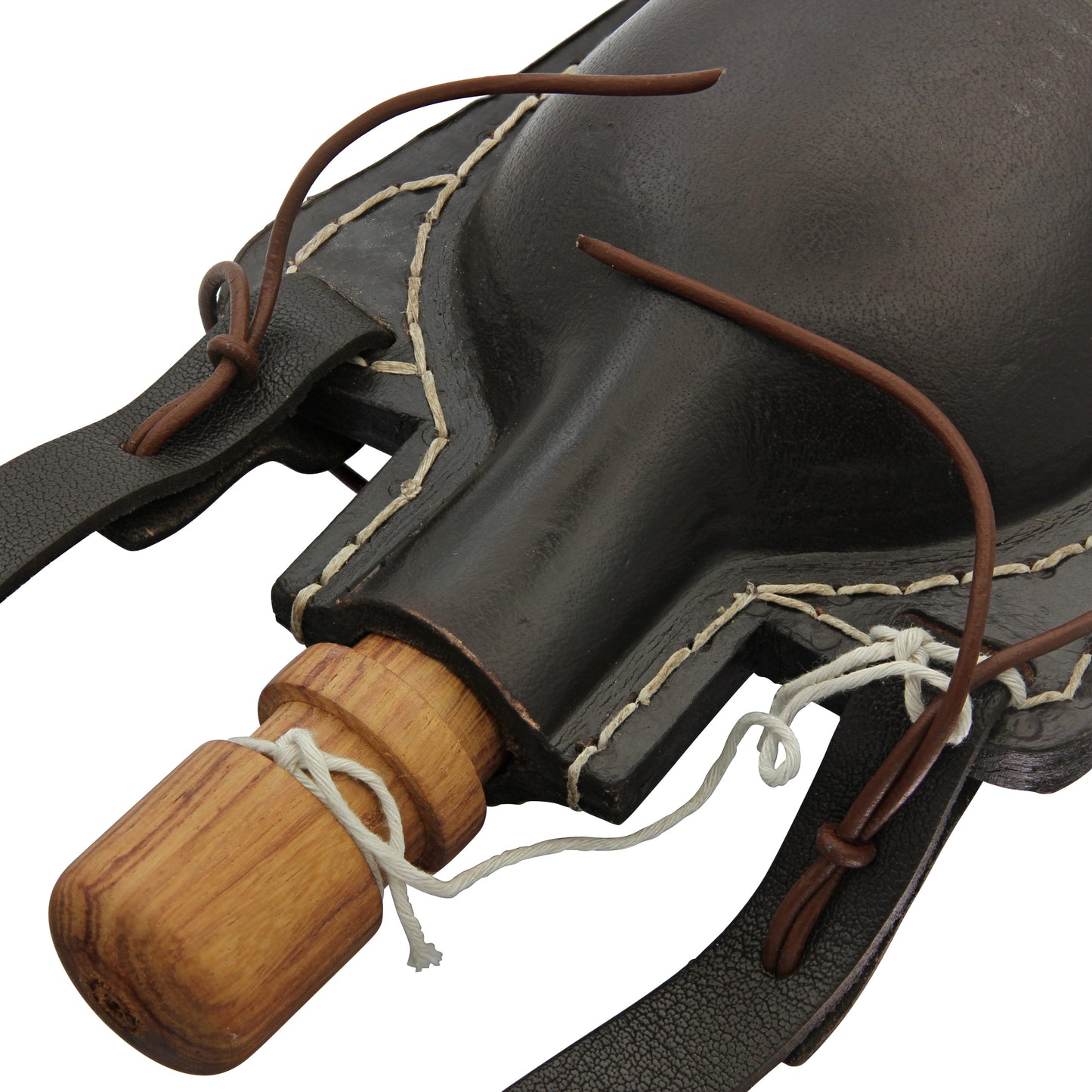 Hoof It 48 oz. Natural Handmade Dark Brown Genuine Leather Drinking Bottle Canteen w/ Leather Shoulder Strap & Wooden Stopper