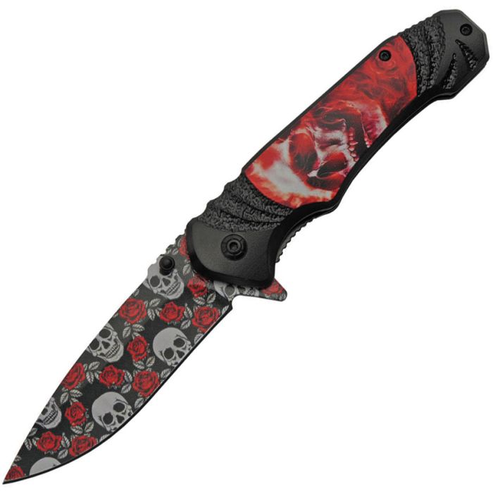 China Made Rose Skull Linerlock