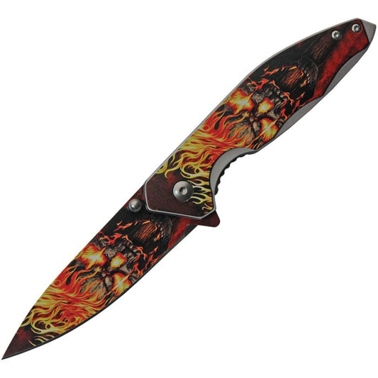 China Made Flame Skull Linerlock