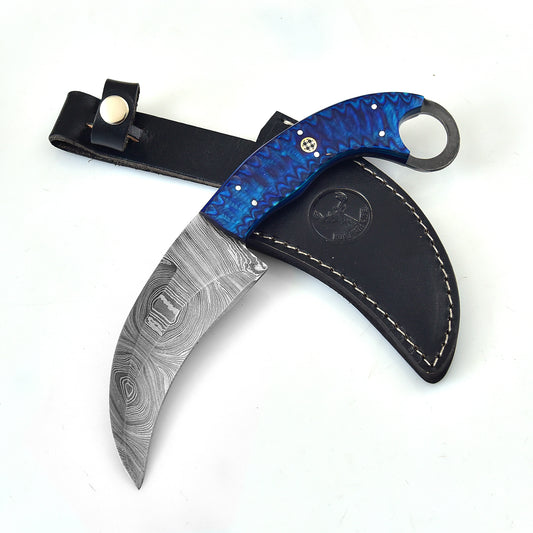 Azure Monster Fixed Blade Damascus Karambit Knife | Hunt For Life