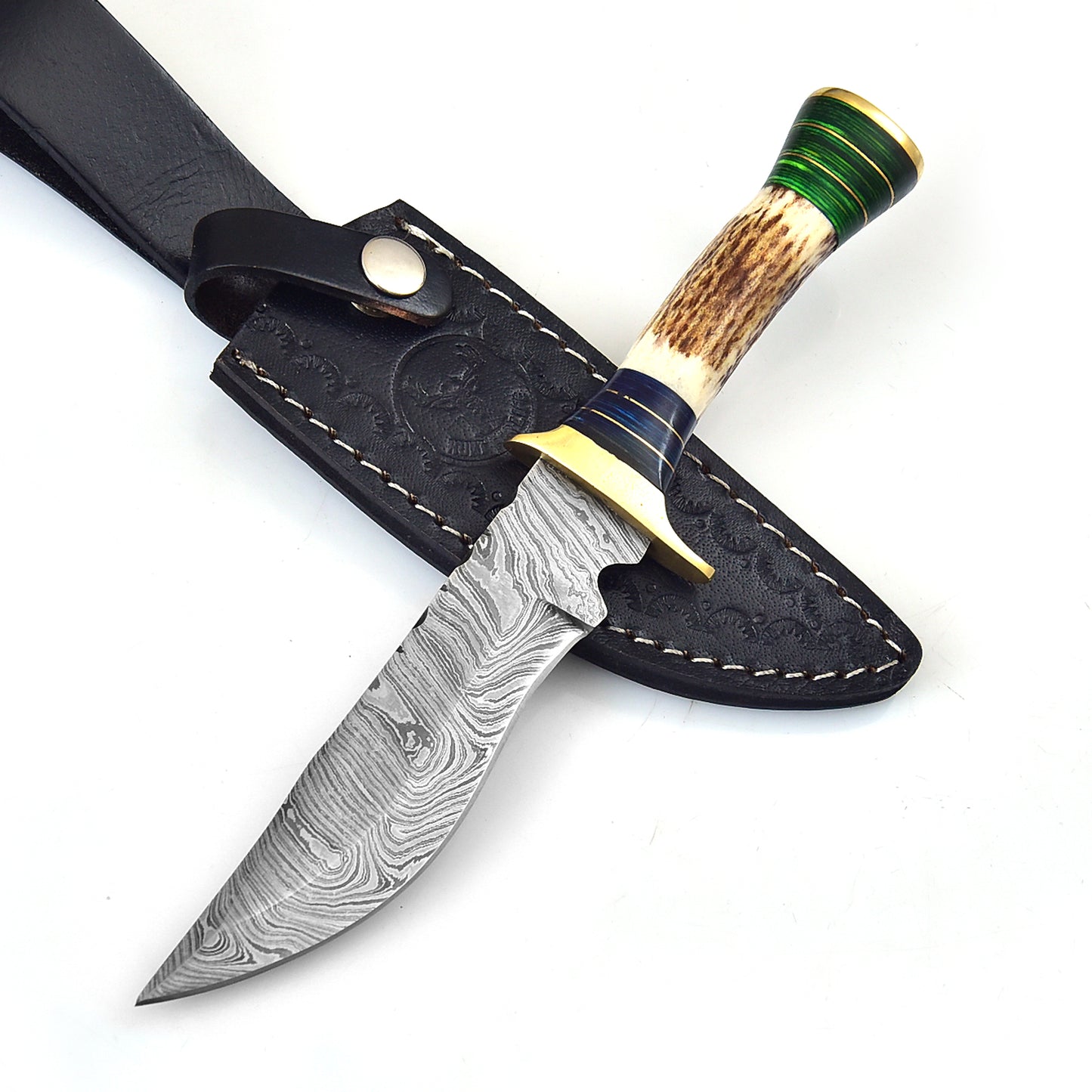 Land and Sky Fixed Blade Clip Point Damascus Outdoor Hunting Knife | Hunt For Life