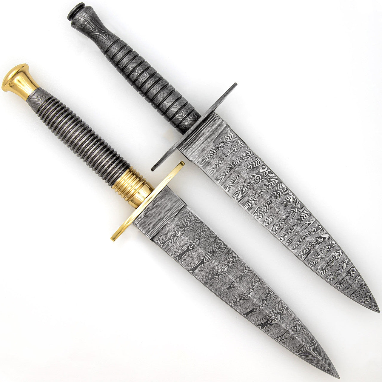 Full Damascus Steel Commando Knife | Pattern Welded Steel Full Tang Replica JSOC Dagger w/ Leather Sheath