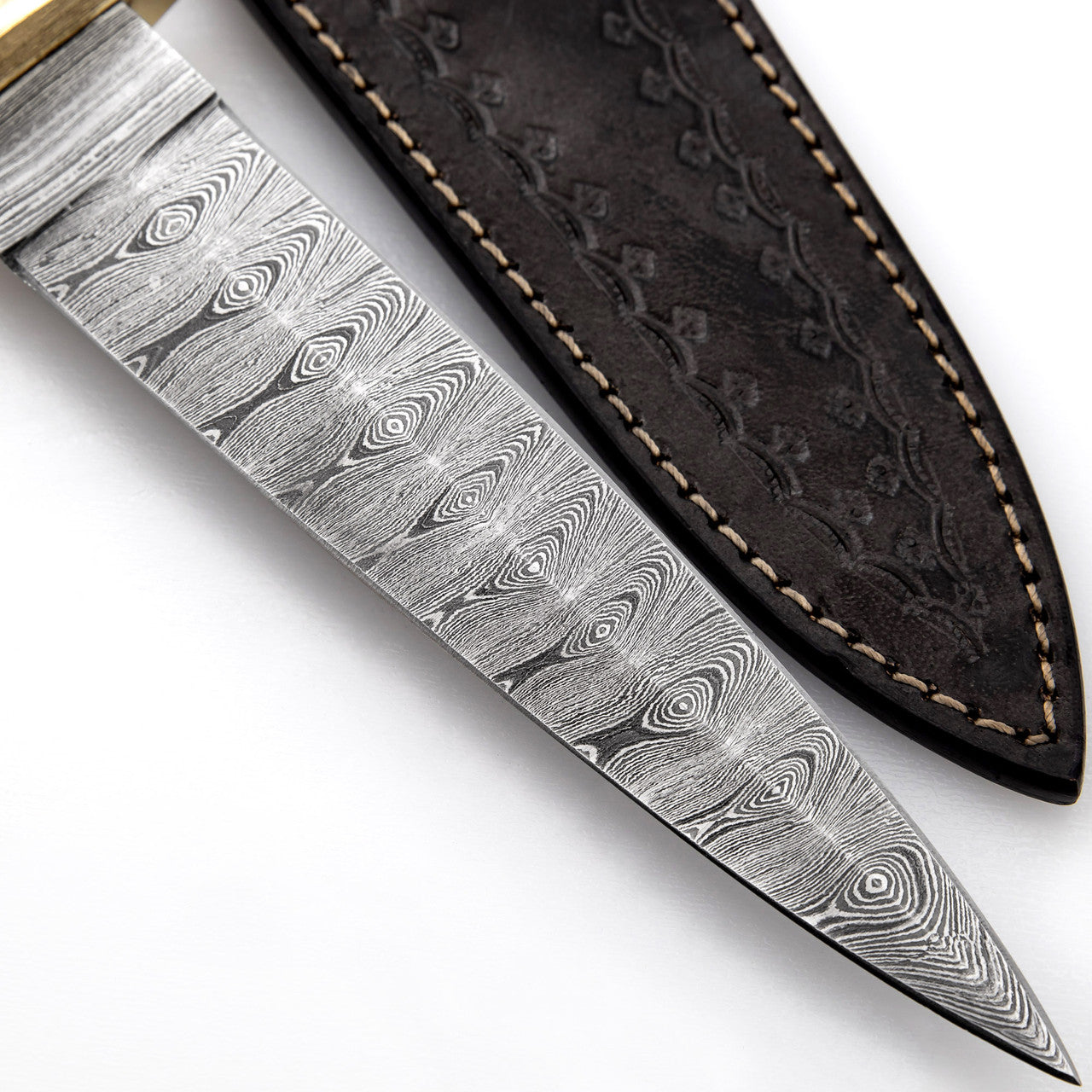 Full Damascus Steel Commando Knife | Pattern Welded Steel Full Tang Replica JSOC Dagger w/ Leather Sheath