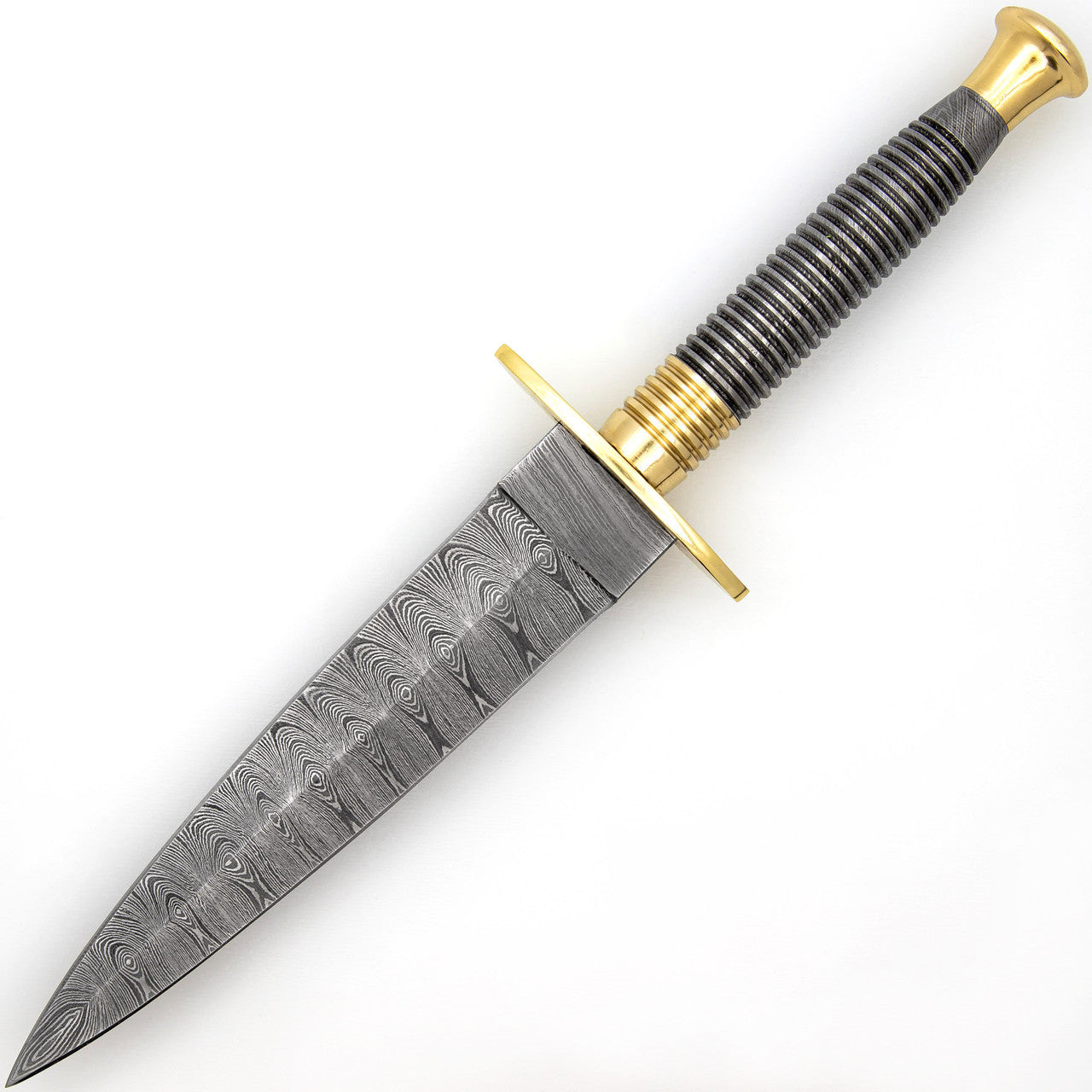 Full Damascus Steel Commando Knife | Pattern Welded Steel Full Tang Replica JSOC Dagger w/ Leather Sheath