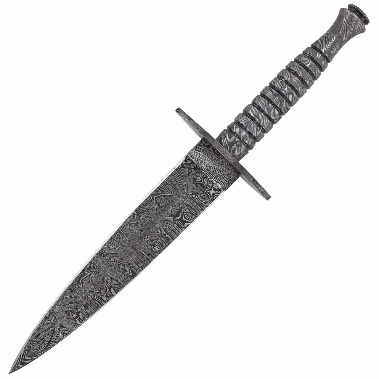 Full Damascus Steel Commando Knife | Pattern Welded Steel Full Tang Replica JSOC Dagger w/ Leather Sheath