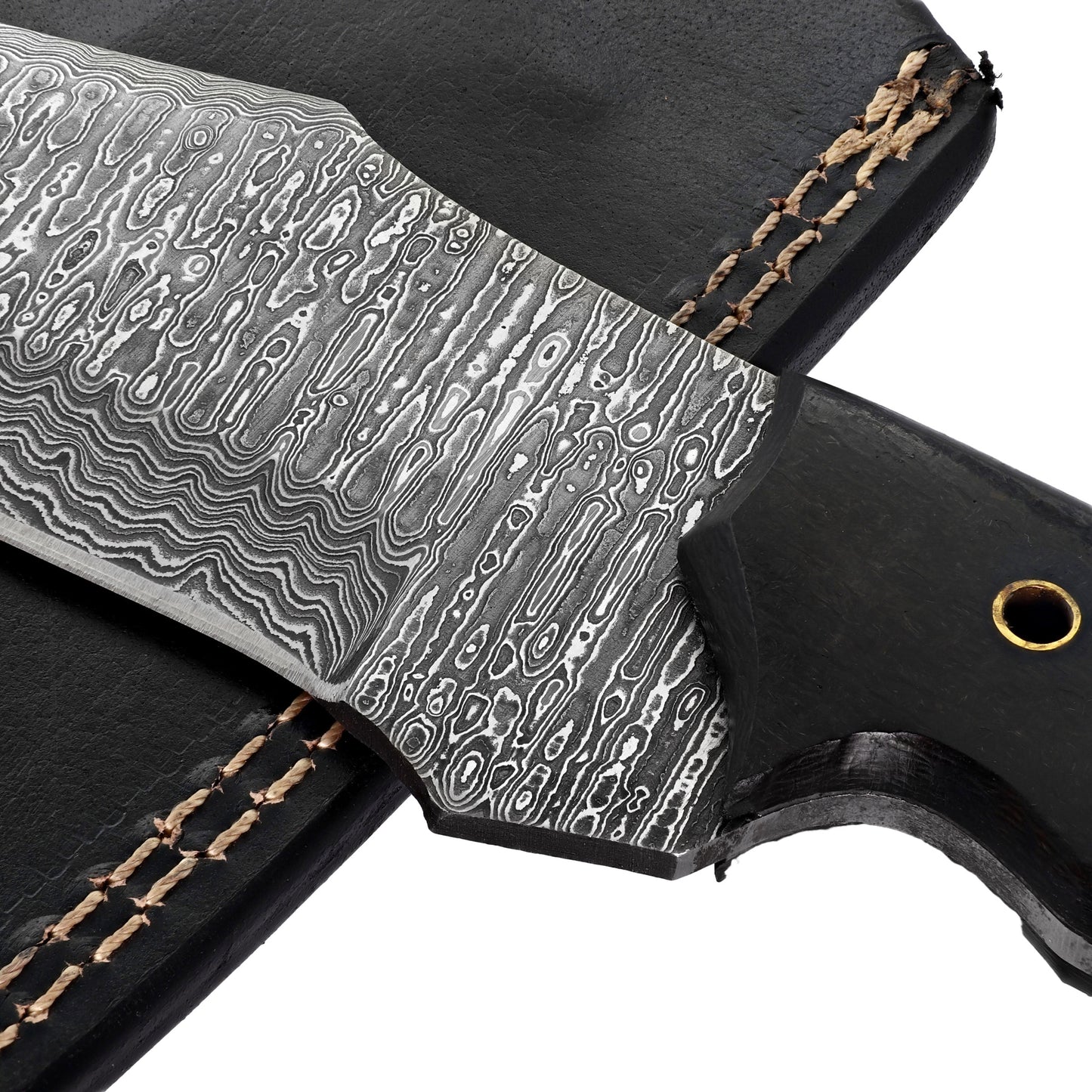 Beaten Path Damascus Steel Full Tang S Curve Small Medium Game Hunting Camping Knife w/ Genuine Leather Sheath & Lanyard Hole