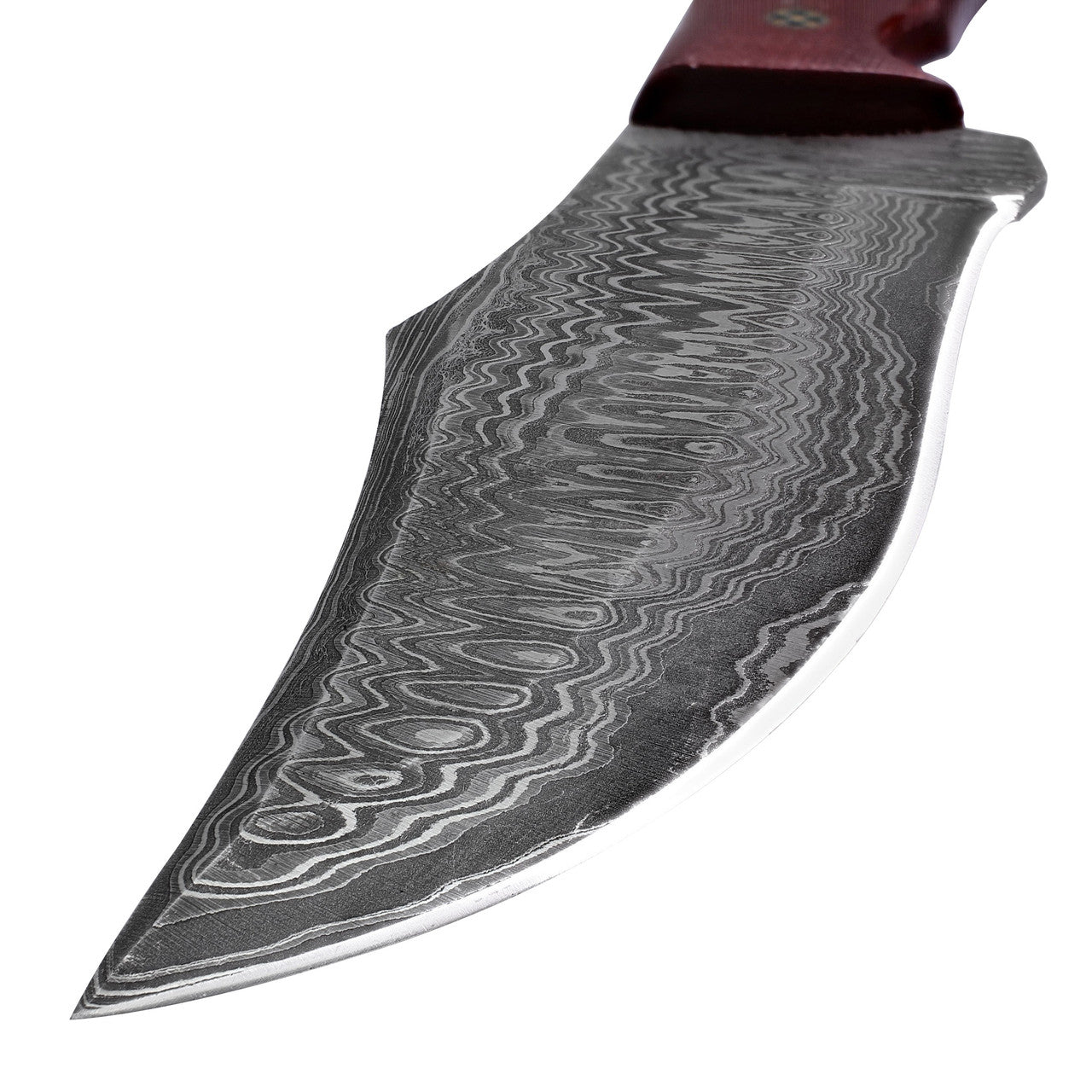 Red Leaf Damascus Steel S Curve Medium Large Game Full Tang Outdoor Camping Hunting Knife w/ Genuine Leather Sheath