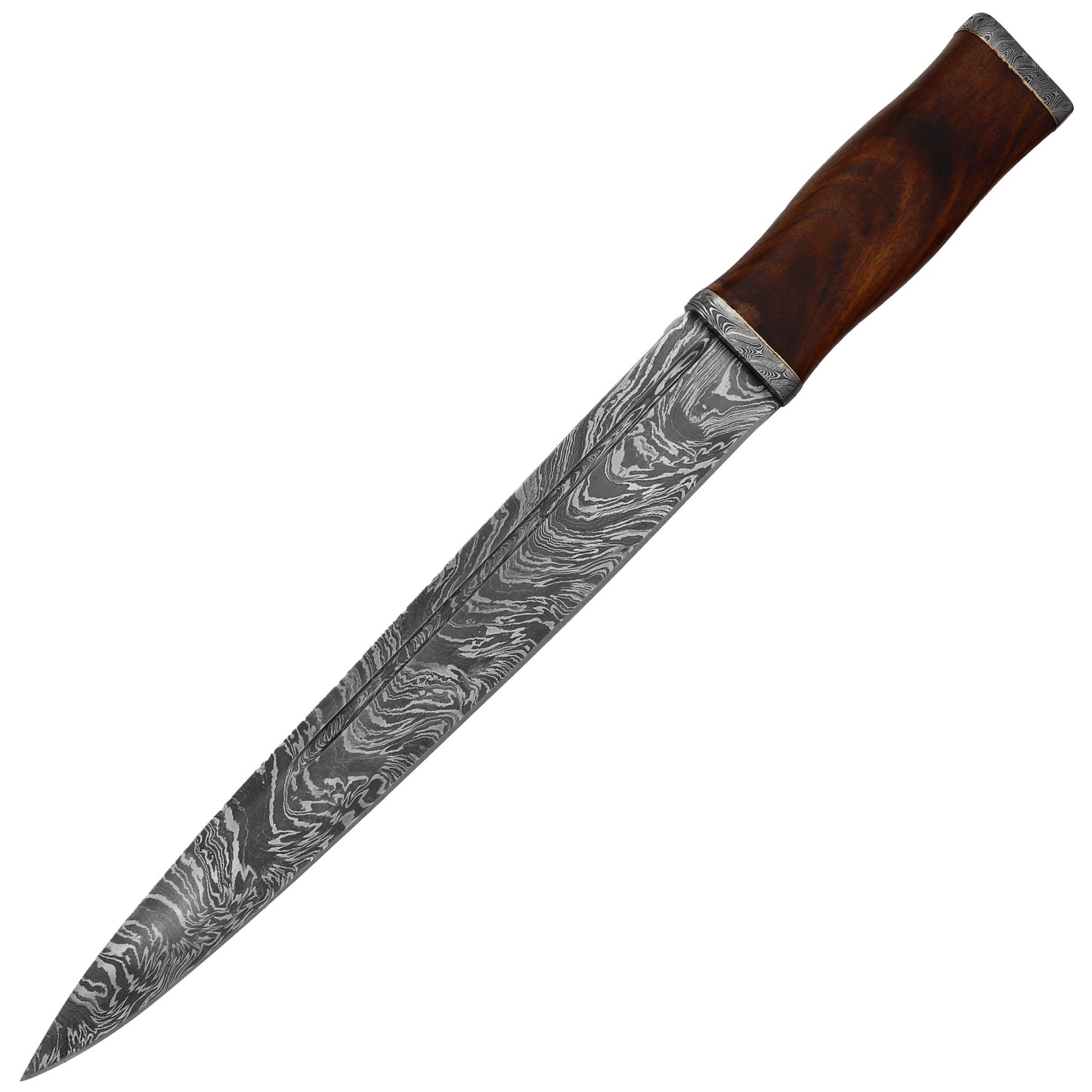 Hometown Drop Point Damascus Steel Blade Hunting Camping Dagger Knife w/ Walnut Wood Handle & Genuine Leather Sheath