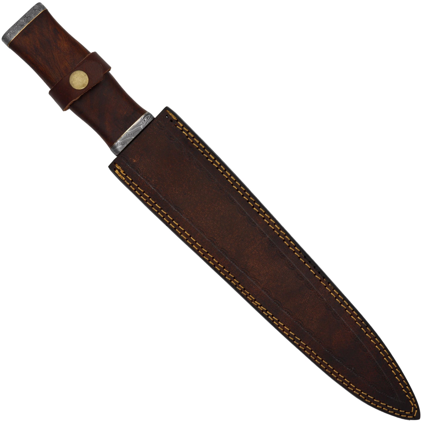 Hometown Drop Point Damascus Steel Blade Hunting Camping Dagger Knife w/ Walnut Wood Handle & Genuine Leather Sheath