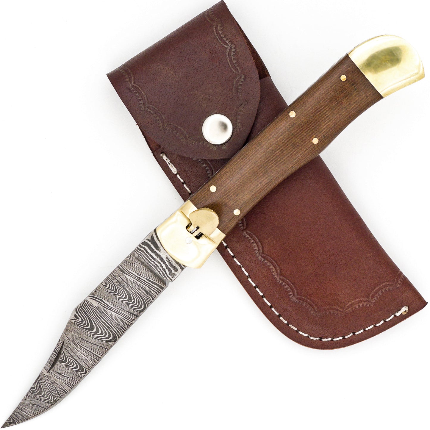 Midnight Bonfire Large XL Automatic Clip Point Damascus Lever Lock Switchblade Knife