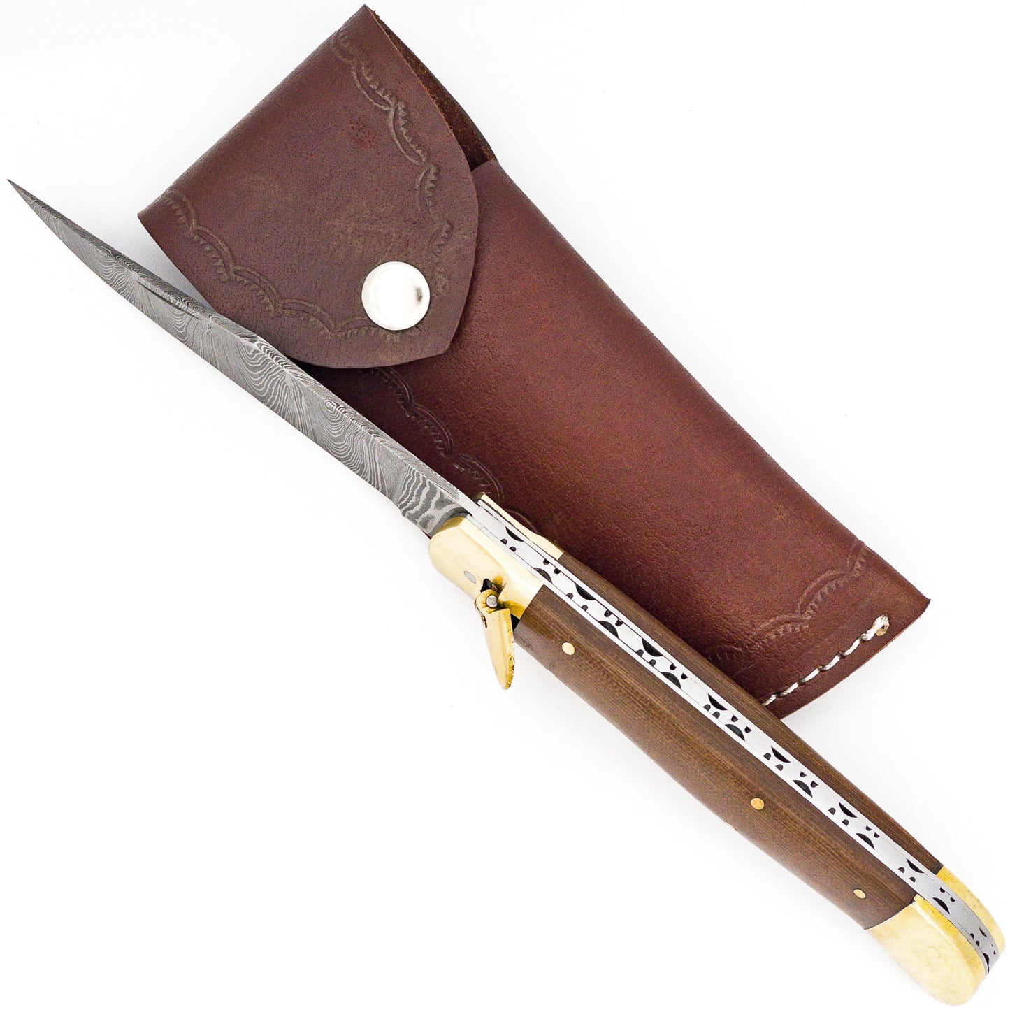 Midnight Bonfire Large XL Automatic Clip Point Damascus Lever Lock Switchblade Knife