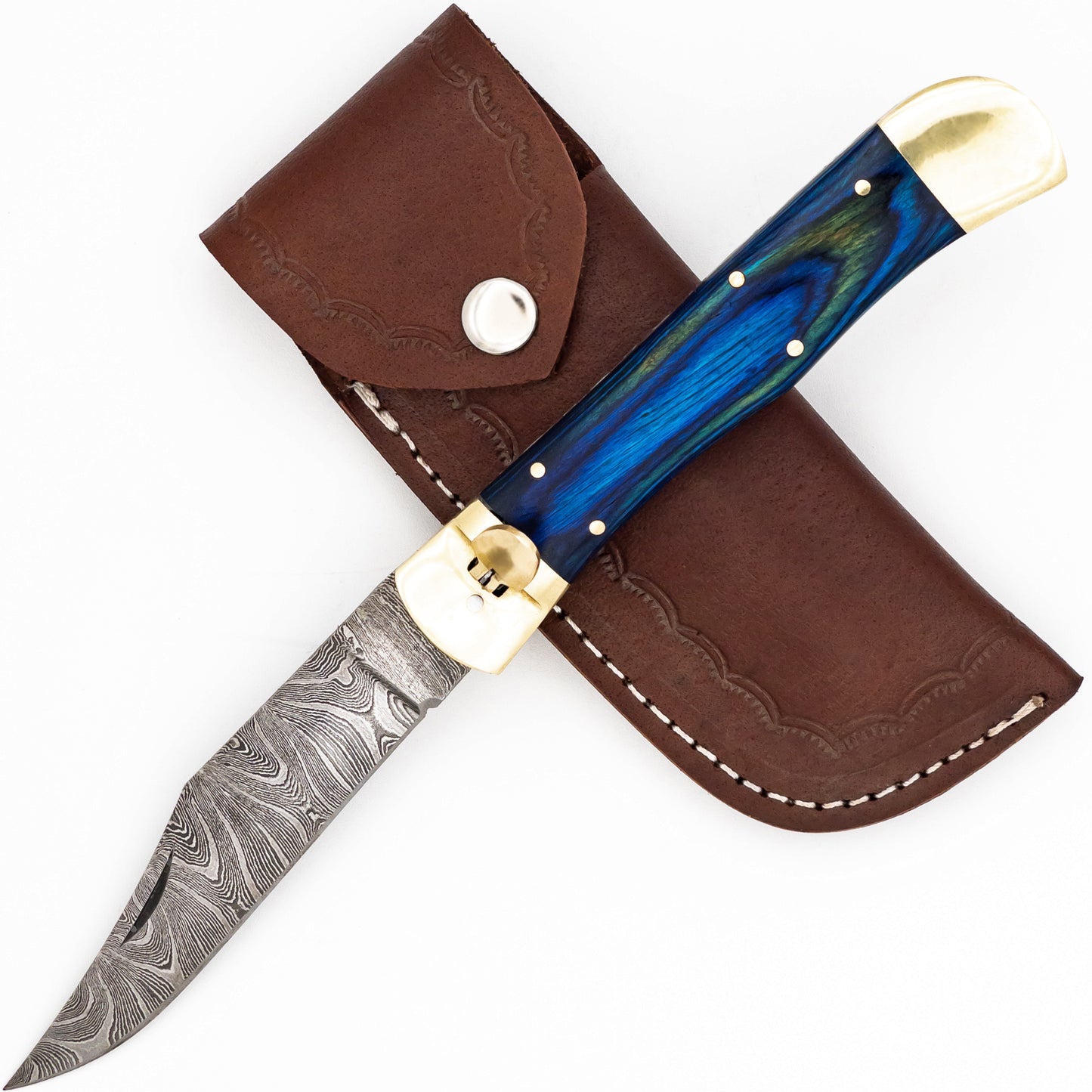 Deep Hole Large Automatic Damascus Clip Point Lever Lock XL Switchblade Knife