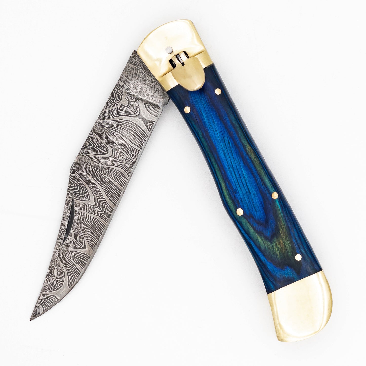 Deep Hole Large Automatic Damascus Clip Point Lever Lock XL Switchblade Knife