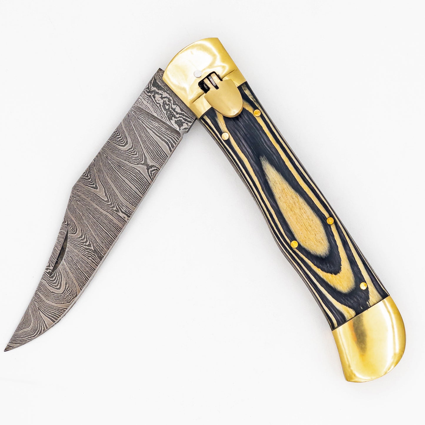 Hive Mind Automatic Large Damascus XL Lever Lock Clip Point Switchblade Knife