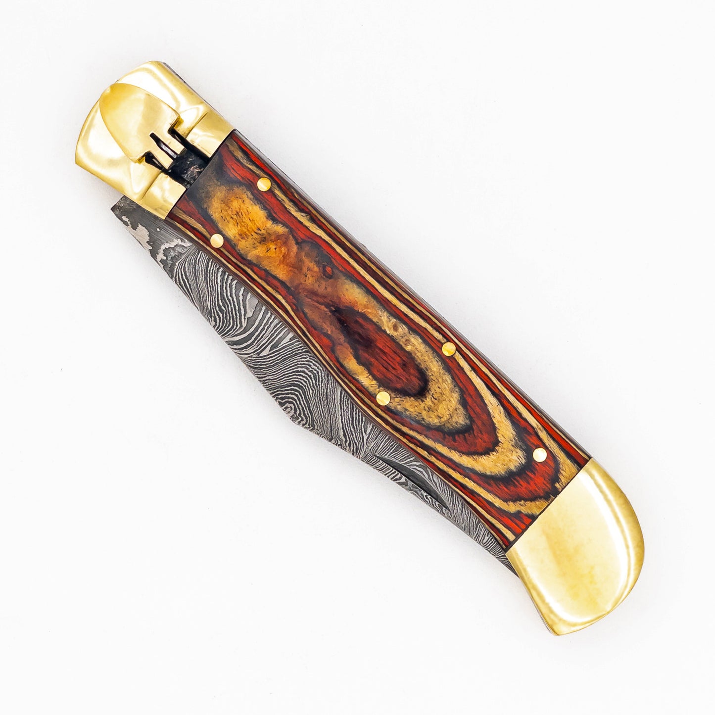 Burning Woodland Automatic Large Damascus XL Lever Lock Clip Point Switchblade Knife