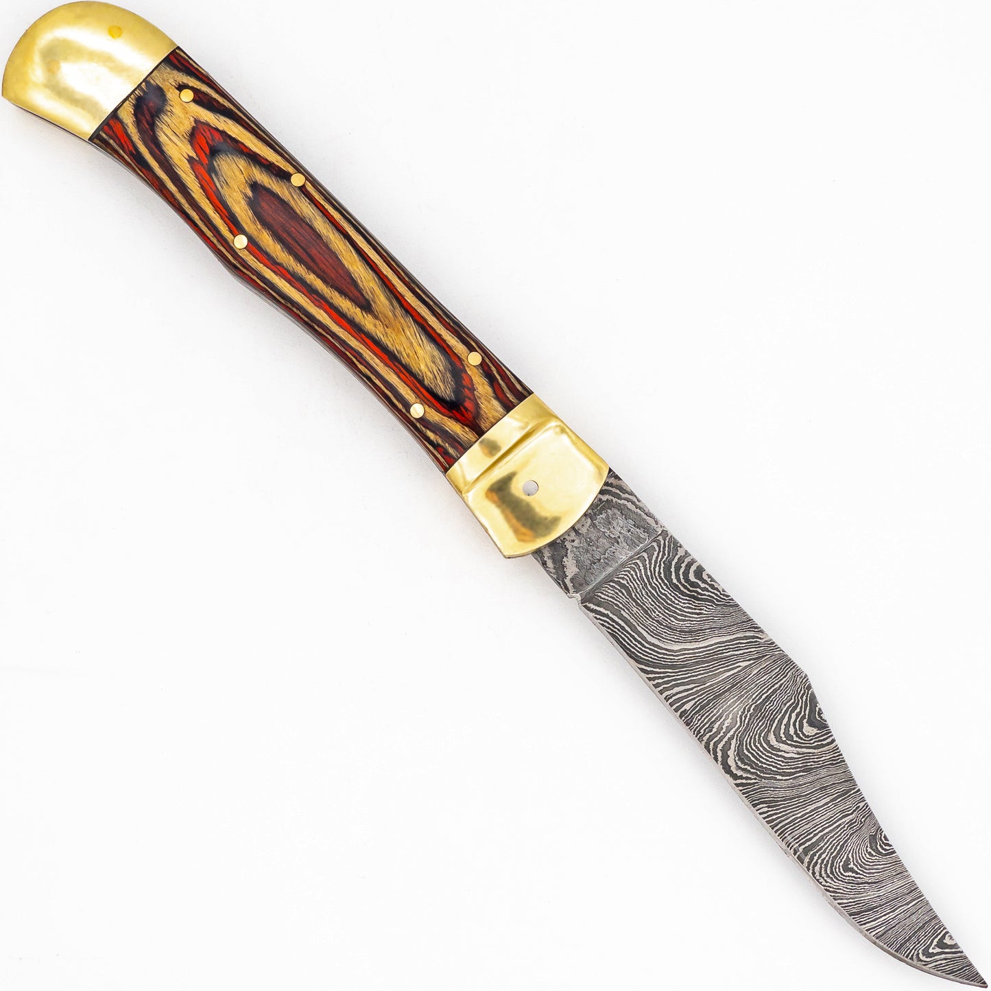 Burning Woodland Automatic Large Damascus XL Lever Lock Clip Point Switchblade Knife