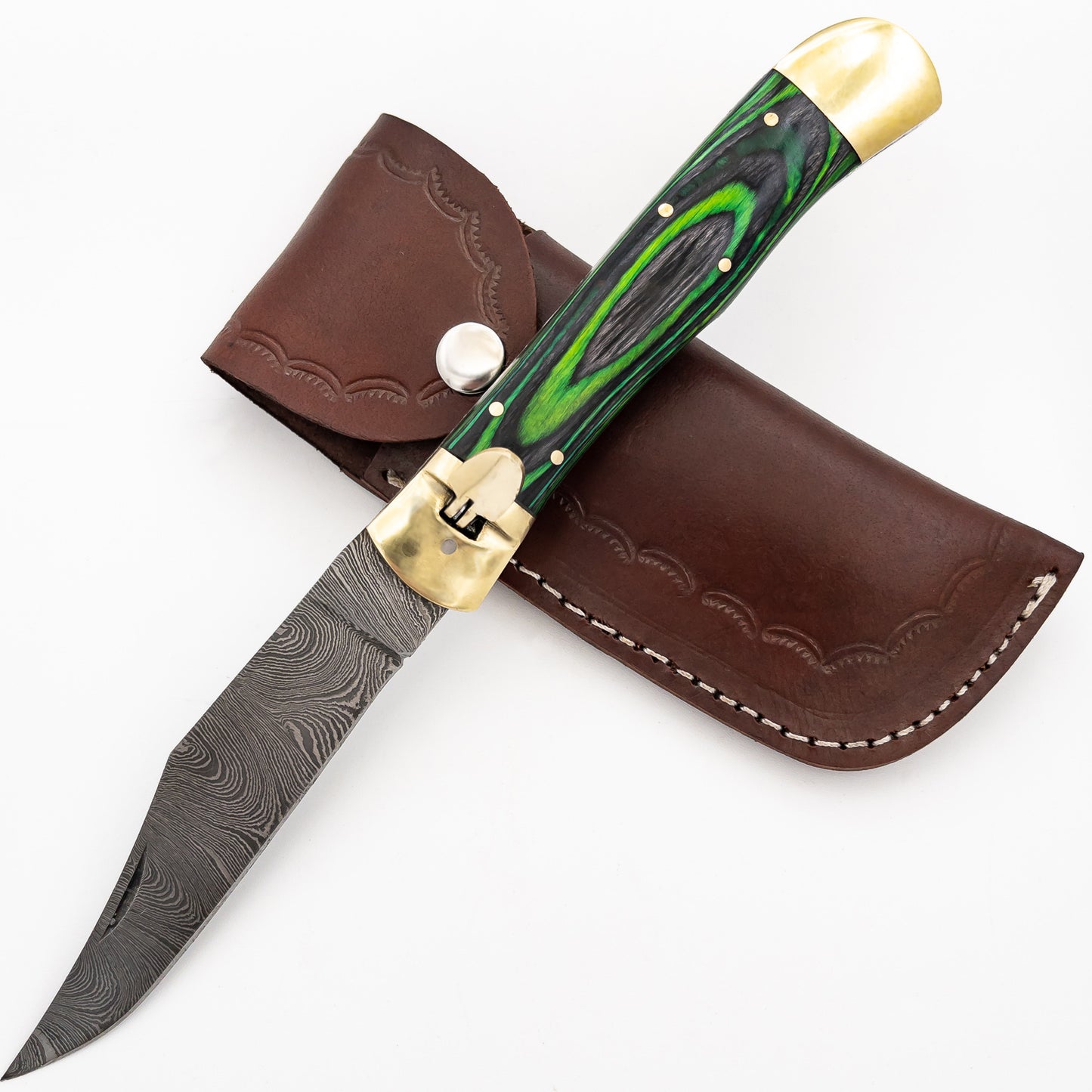 Tractor Beam Large Clip Point Automatic Damascus Lever Lock Knife