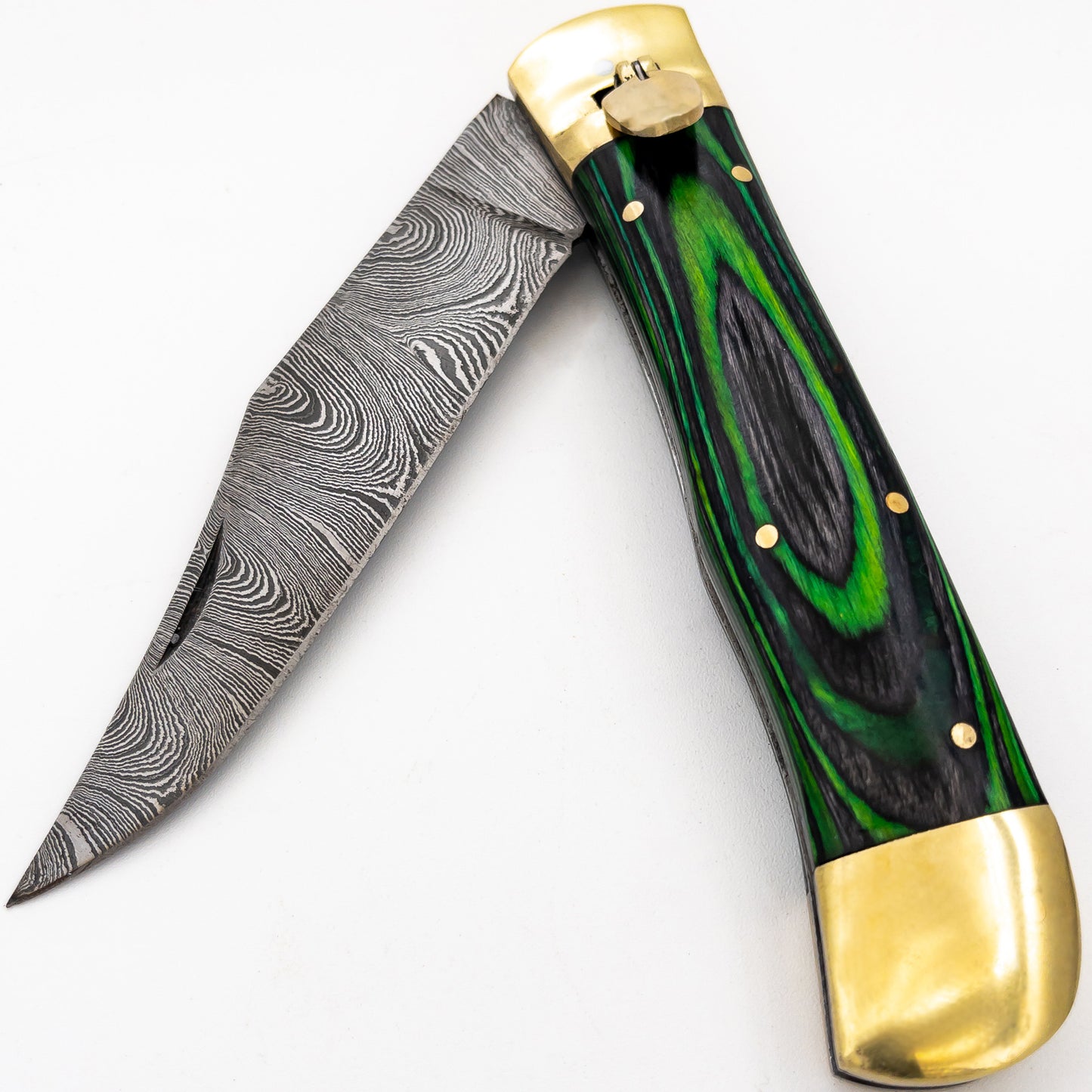 Tractor Beam Large Clip Point Automatic Damascus Lever Lock Knife