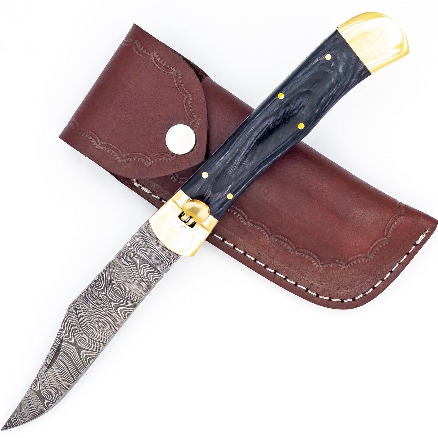 Rappel Down Automatic Large Damascus XL Lever Lock Clip Point Switchblade Knife