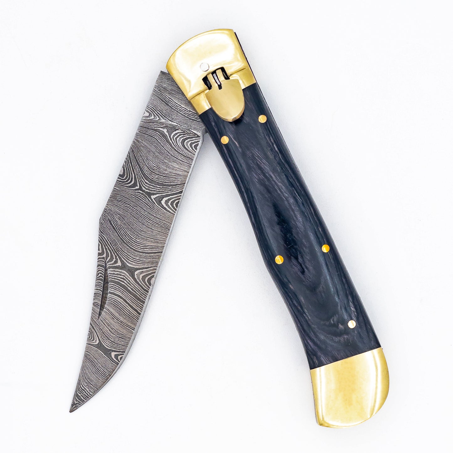 Rappel Down Automatic Large Damascus XL Lever Lock Clip Point Switchblade Knife