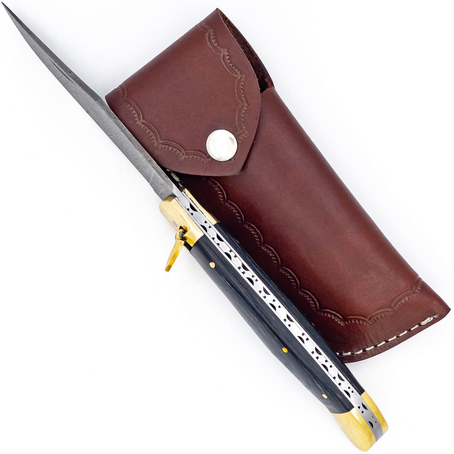 Rappel Down Automatic Large Damascus XL Lever Lock Clip Point Switchblade Knife