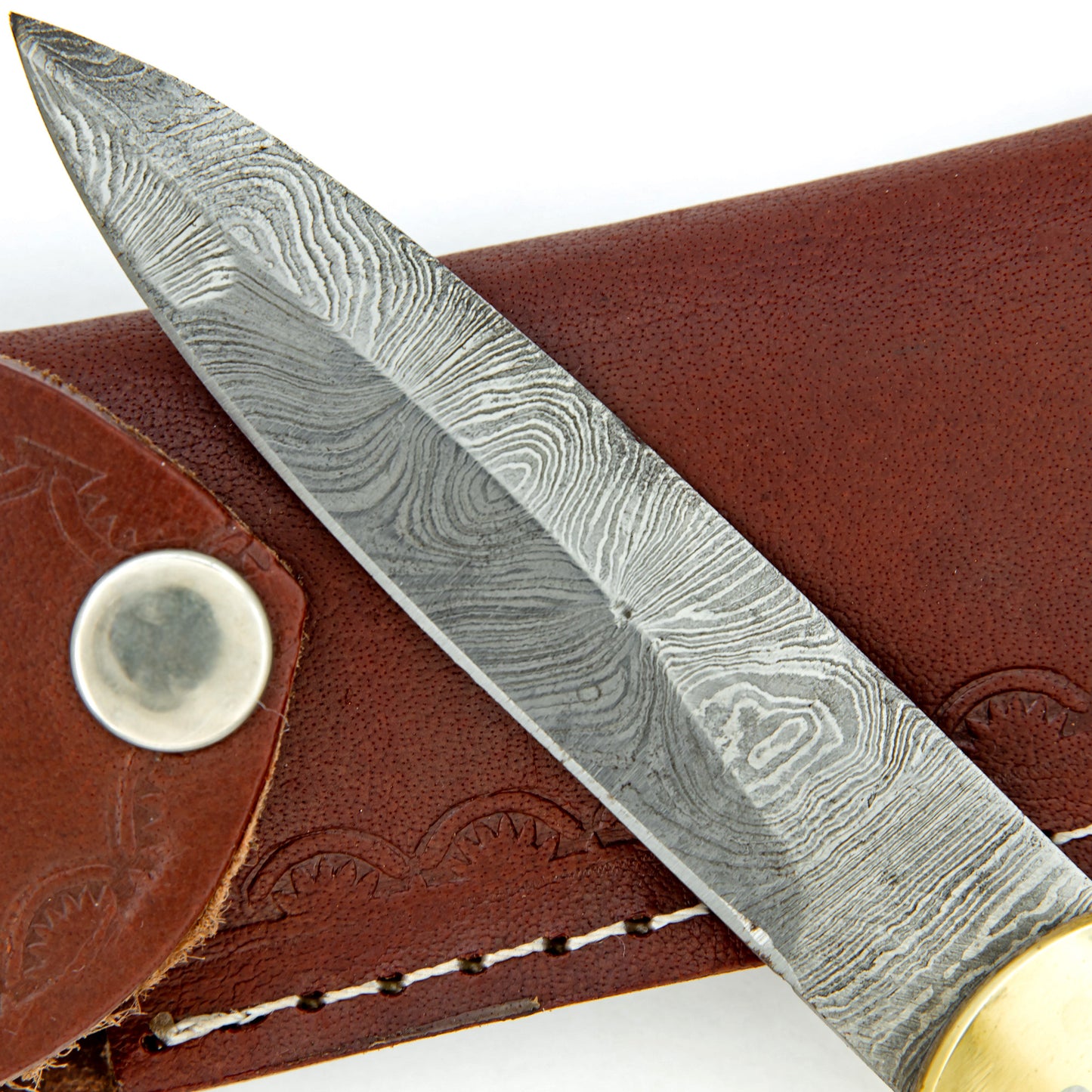 Ridges and Valleys Ram Horn Handle Damascus Lever Lock Automatic Knife